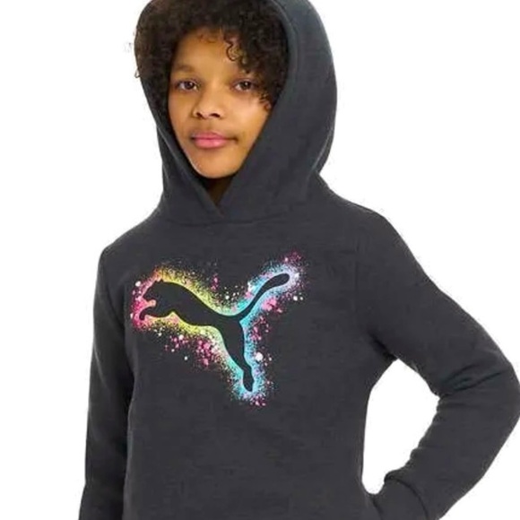 COPY - Puma Youth Girls Fleece Hoodie in Grey - Picture 2 of 8